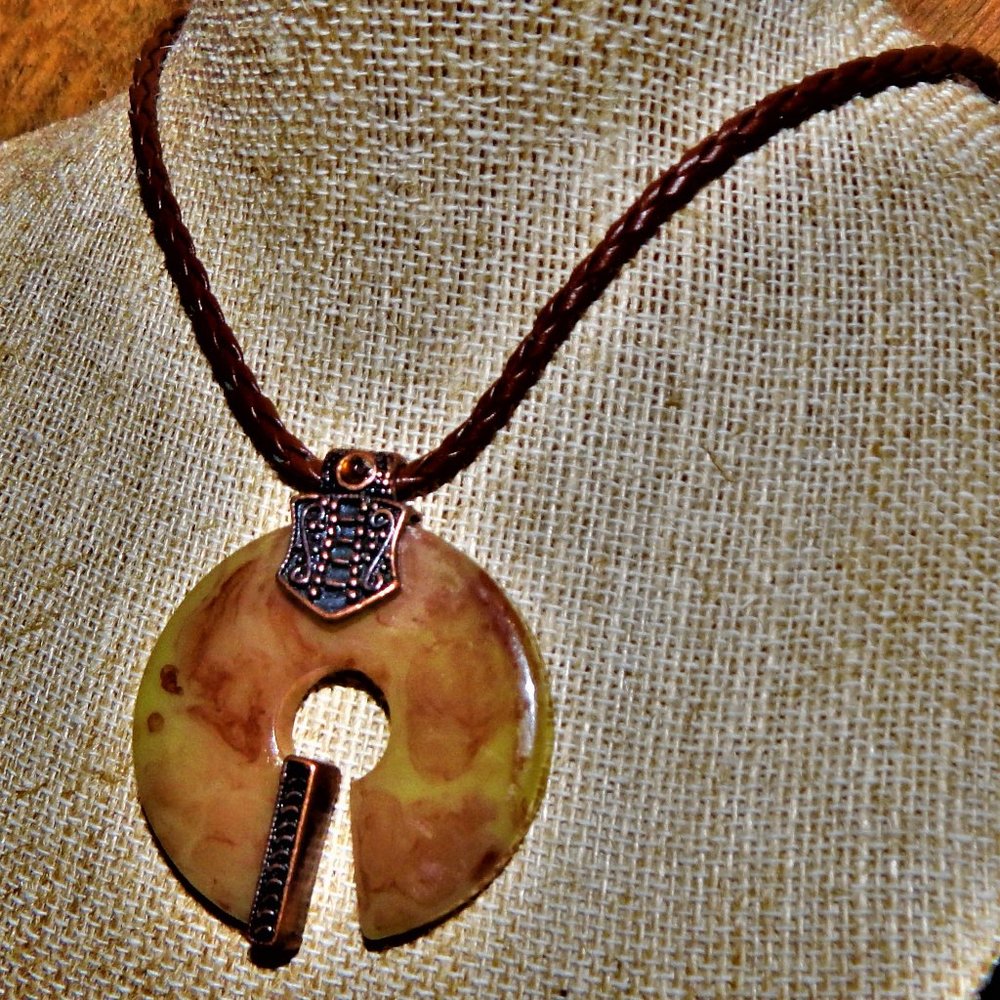 <3 Broken Circle Disk on Braided Leather Cord <3